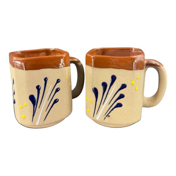 Hand Made Mexico Pottery Coffee Mug Cup Brown Textured Ceramic Hand Crafted Set - Picture 11 of 16